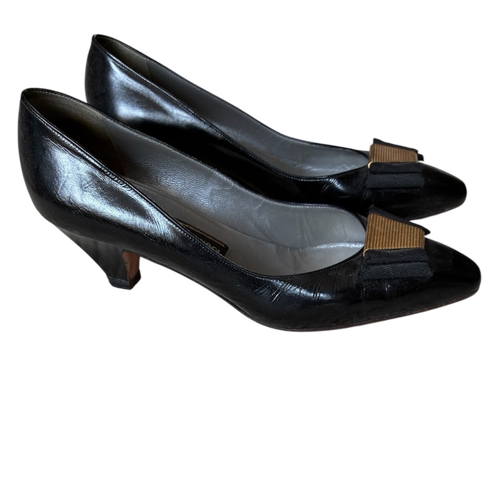 Roberto Capucci Vintage Black Leather Bow Pumps Size 6.5B Made in Italy